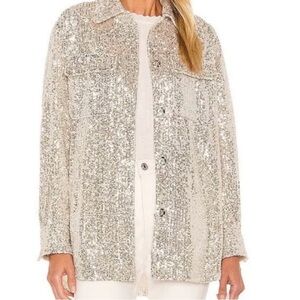 BB DAKOTA BY STEVE MADDEN Glitter Sequin Jacket in Metallic Silver Size S •NWOT•
